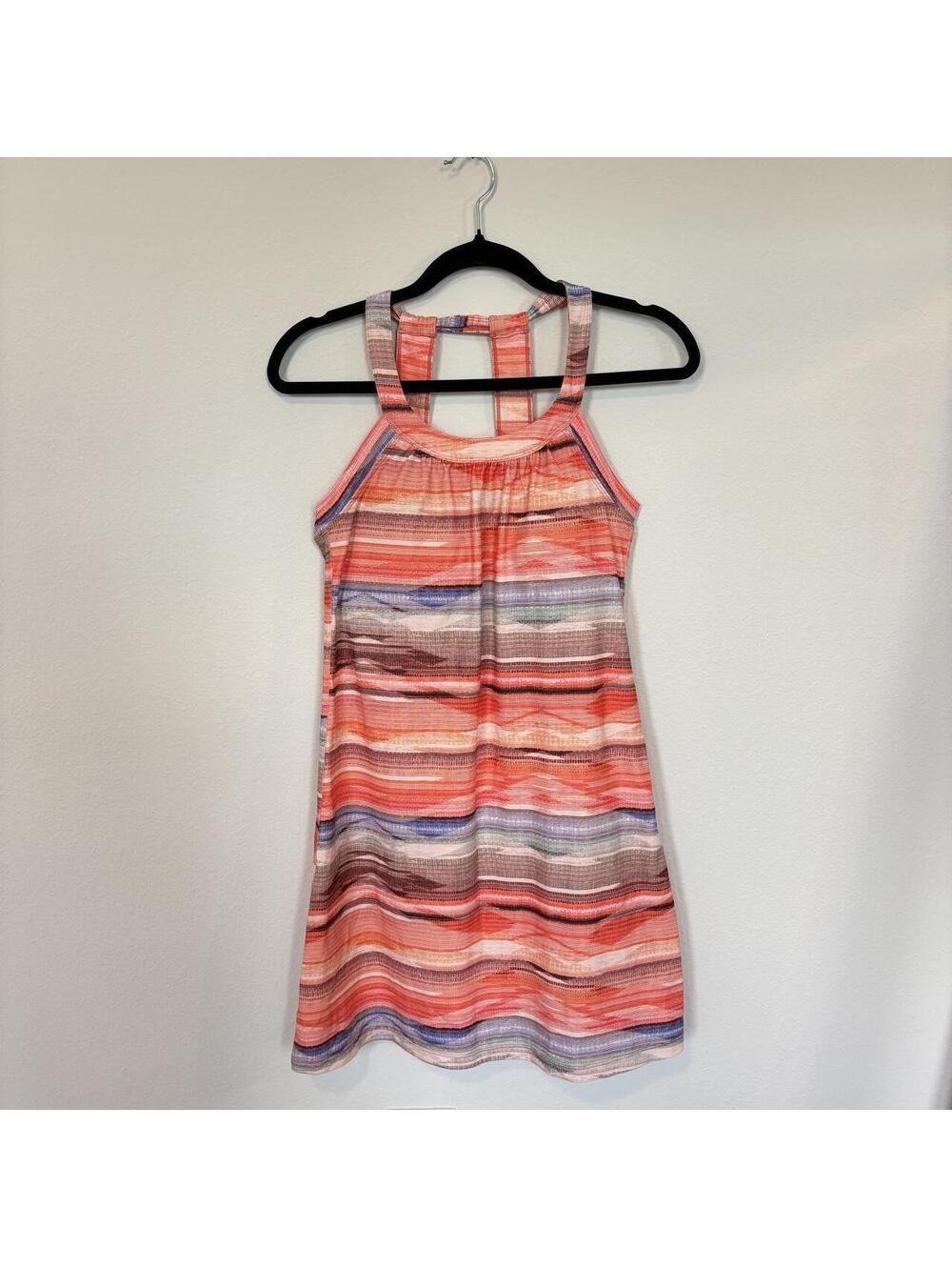 prAna Striped Racerback Activewear Mini Dress Built-In Bra Coral Orange